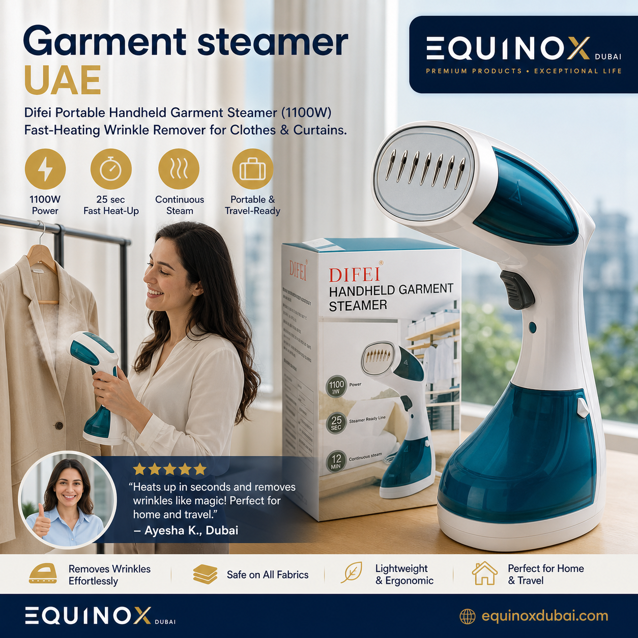 Difei Portable Handheld Garment Steamer (1100W) – Fast-Heating Wrinkle Remover for Clothes & Curtains
