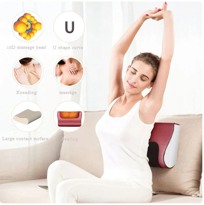 Electric Heated Multi Speed Massage Pillow — Neck, Back & Abdomen Relief (Car & Office)