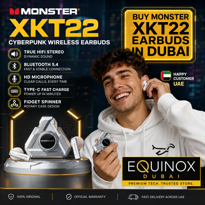 Monster XKT22 Cyberpunk Wireless Earbuds | True HiFi Stereo Dynamic Headset with Fidget Spinner Rotary Case, Bluetooth 5.4, HD Mic & Type-C Fast Charge