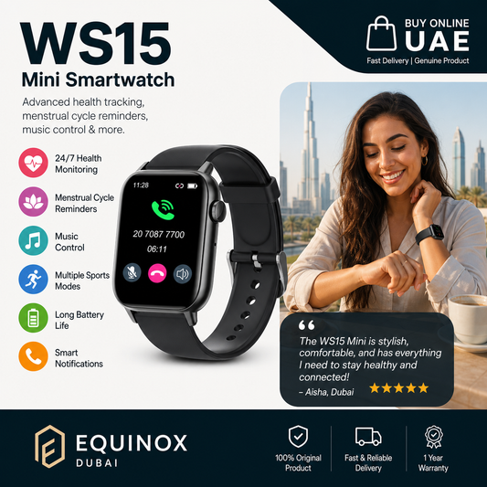 WS15 Mini Smartwatch | Bluetooth Calling, Menstrual Cycle Tracker & Health Monitor | Compact Elegant Smartwatch for iOS & Android (UAE Edition)