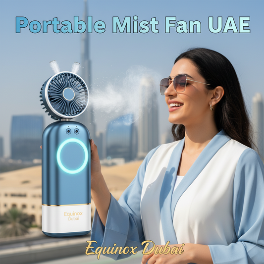 Double Ended Spray Fan — Dual Mist + LED USB Rechargeable Portable Cooling Fan for UAE