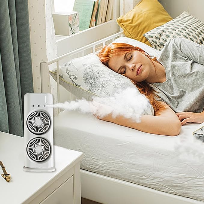 Double Ended Spray Fan — Dual Mist + LED USB Rechargeable Portable Cooling Fan for UAE