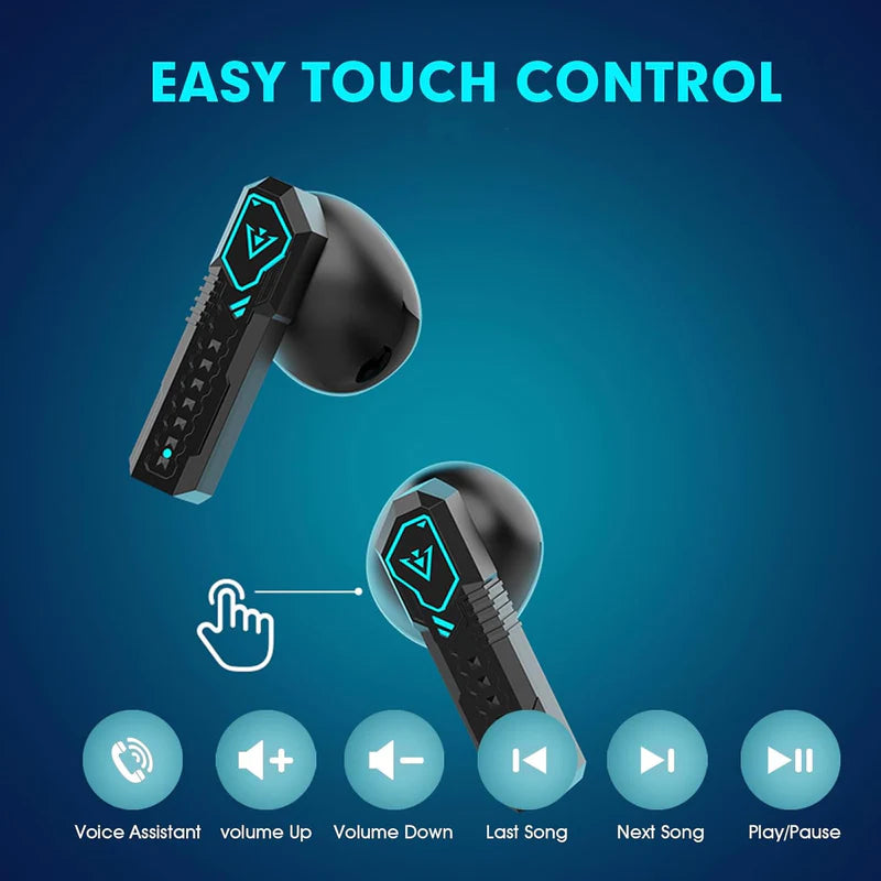 CYXG Futuristic Wireless Gaming Earbuds | Advanced Bluetooth 5.49 TWS Headphones with Low-Latency Dual Modes, Neon LED Charging Case & Type-C Fast Charging